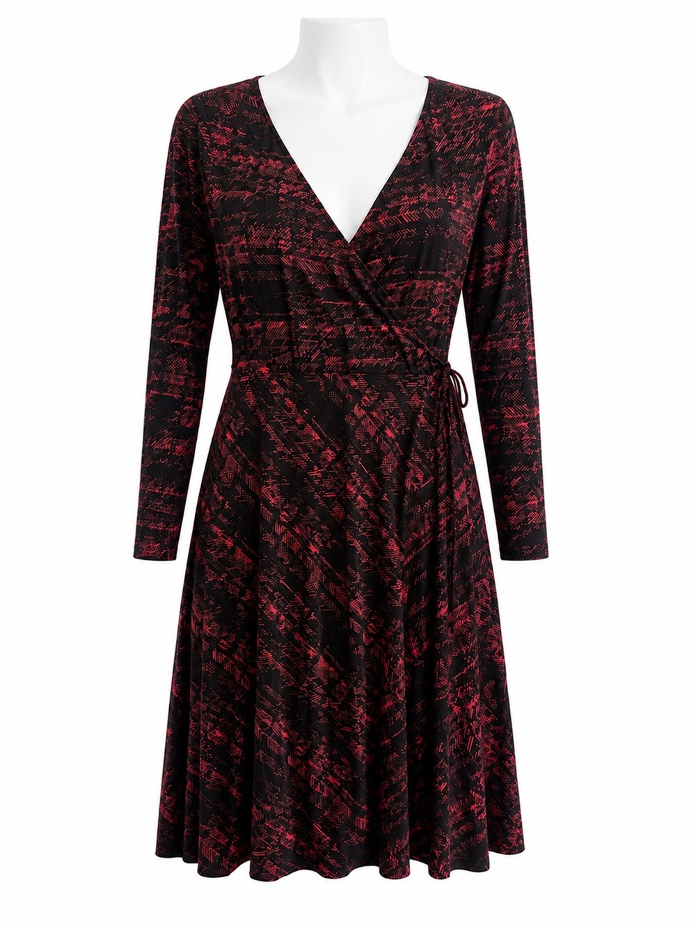 Size 0X Torrid Women’s Red Black Abstract Plaid Surplice Wrap Dress